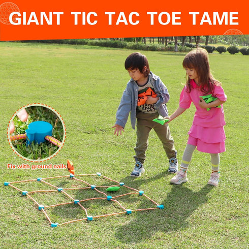 2-in-1 Bean Bag Bottle and Can Throwing Play Set for Outdoor and Indoor Games, Rope Throwing Tic Tac Toe Set