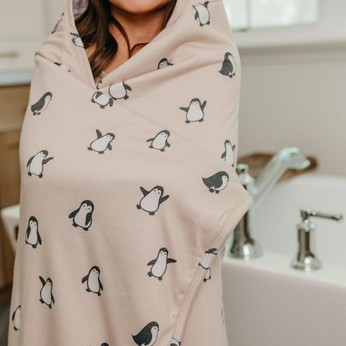 Copper Pearl Premium Hooded Towel for Big Kids - Adorable Penguins Design