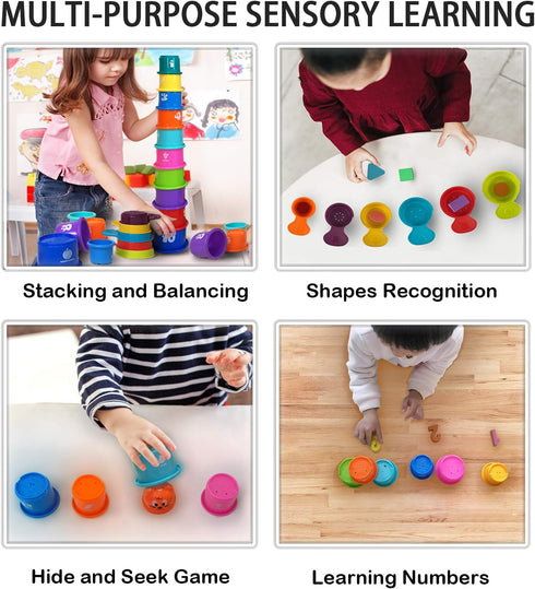17 PCs Multicolor Nesting and Stacking Cups Set, Baby Bathtub Toys for Early Learning Educational Play