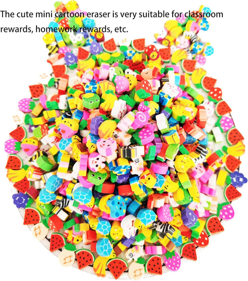 300PCS Mini Fun Erasers for Kids Bulk, Cute Assorted Novelty Pencil Erasers for Party Favors and School Prizes