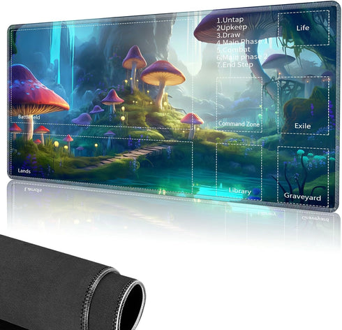 MTG Playmat for Card Game, Stitched Magic Zone, 24x14 inches Non-Slip Silicone Bottom Battle Mat-Forest Mushroom