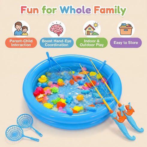 VANNYVANYA Magnetic Fishing Game Pool Toys for Kids, Water Table Bathtub Toy Fishing with Inflatable Pool, Water Bath