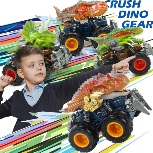 Oriate T-rex Dinosaur Toy Cars for Kids 3-8, Friction Powered Monster Truck, Push n Go Car