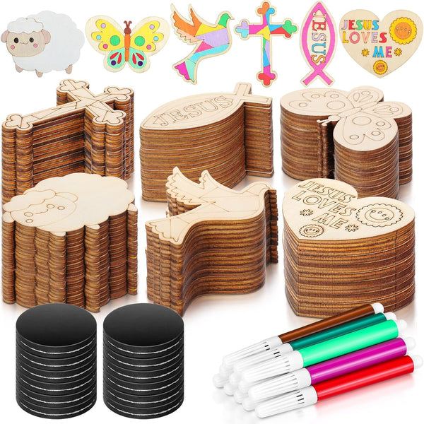Blueweenly 60 Pack Jesus Wood Religious Craft Kit Magnets Vacation Bible Sunday School