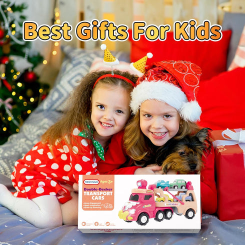 1 2 3 7-in-1 1-2 2-3, 1 2 3+ newcrave Truck Toys for Year Old Girl, Carrier Cars Toys for Toddler Girls Age Princess