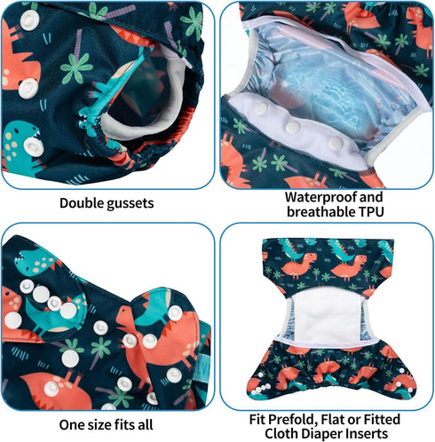 6pcs 1 ALVABABY Cloth Diaper Covers & Wet Dry Bag, Washable Reusable Diaper Shell for Prefold with Multi-Functional Bag