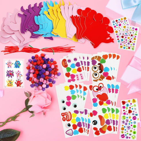 24 Pack Fancy Land Valentine's Day Craft Kits Foam Valentine Monster Ornament Decoration for Kids Classroom Home Fun