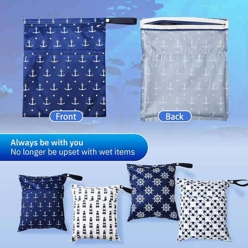 4 Frienda Pieces Cloth Diaper Wet Dry Bag, Waterproof Reusable Washable Bag for Baby Items and Travel Zippered Pockets