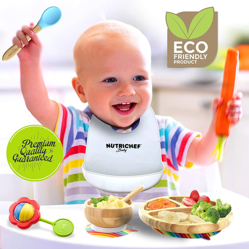 Nutrichef 2 Piece Baby & Toddler Spoon Set, All Natural Wooden Spoon Set with Soft Curved Food Grade Silicone Head,