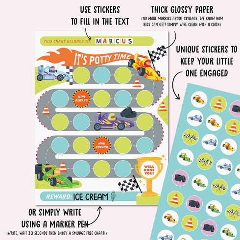 x10 23 Potty Training Reward Chart pcs - Race Car Potty Training Chart for Kids - Toilet Habit Training Chart