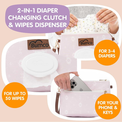 Bumco Diaper Clutch Bag - Portable Wipes Dispenser & Diaper Holder, Airtight Travel Baby Wipes Case, Wipe Dispenser