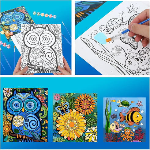 6-12, Set, Paint by Numbers Kit for Kids and Adults, Art Supplies for Kid Painting Kits for Kids, Crafts and Fun