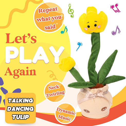 Cuteoy Talking Tulips Plush Toy Repeats What You Say Dancing Walking Mimicking Twisting Stuffed Animal Musical Electric