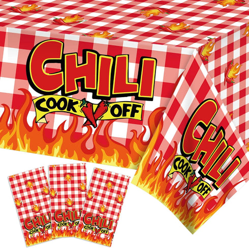 3Pcs Chili Cook Off Tablecloth - 87x51In Plastic Table Covers for Mexican Chili Buffet Baby Shower Party