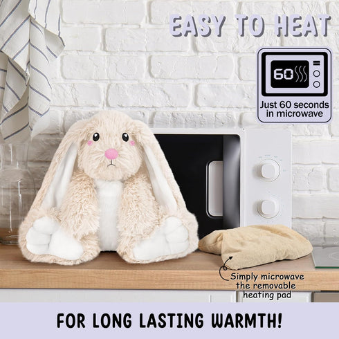 1.5 lb Cozy Bunny Microwavable Stuffed Animal Unscented Heating Pad Plush, Soft Bunny Toy for Relaxation and Comfort