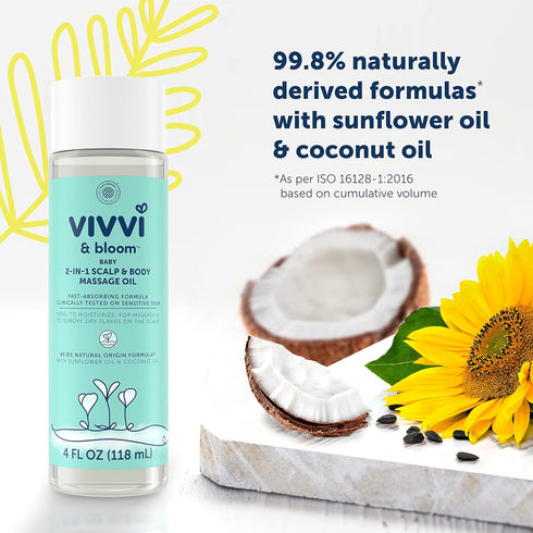 2-in-1 4 Oz VIVVI & BLOOM Gentle Baby Scalp & Body Massage Oil, Fast Absorbing Formula Ideal to Moisturize, for Massage