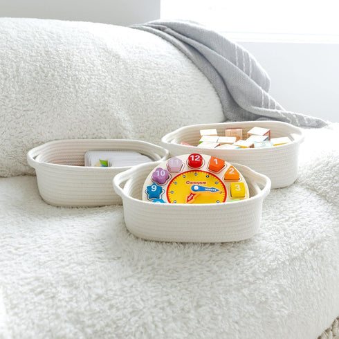 NaturalCozy 5-Piece Set- Rectangle Storage Basket Natural Cotton Rope Woven for Organizing! Small Basket