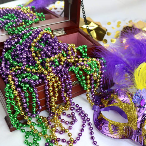 GIFTEXPRESS 12 pcs Mardi Gras Beads, 33" Multi Colors Necklaces Bundle, Metallic Colors in Gold, Green, Purple