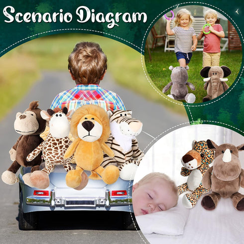 12 Pieces Safari Stuffed Animals, 11.8 Inch Jungle Animal Toys Set for Boys Girls Plush Forest Animals