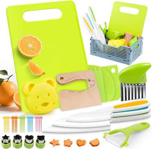 VVSBPL 36Pcs Kids Knife Set for Real Cooking, Montessori Kitchen Tools for Toddlers,