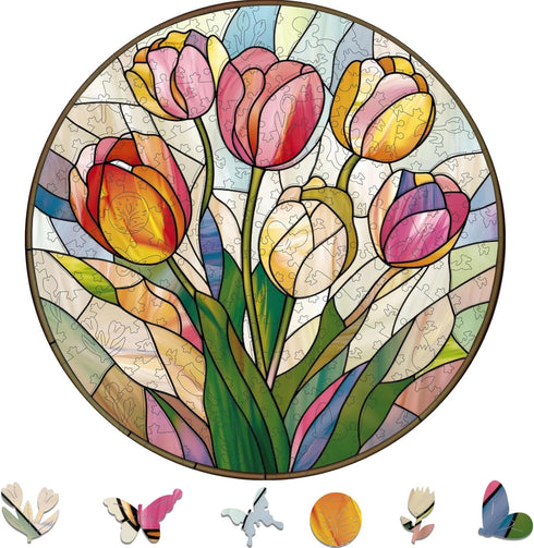 MYS AUR Puzzles for Adults, Tulip Stained Glass Wooden Puzzles 200 Pieces,