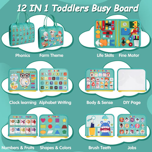 3-6 Years-10 Pages-32 3 Montessori Busy Board - Sensory Learning Toys for Toddlers Activities, Airplane Car Travel