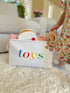APPLE PIE ORDER Nursery basket, Storage & organizer Bin for Baby, Diapers, Wipes, Books, Toys. White Canvas fabric
