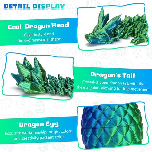 HEZUJ 3D Printed Dragon Dinosaur Egg,Articulated Crystal Dragon Fidget Toys,Prefilled Easter Basket Stuffers Eggs