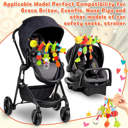 0-6 Spiral Car Seat Toys for Infants, Months Carseat & Stroller Pram Separable Activity Hanging Toys with Rattle