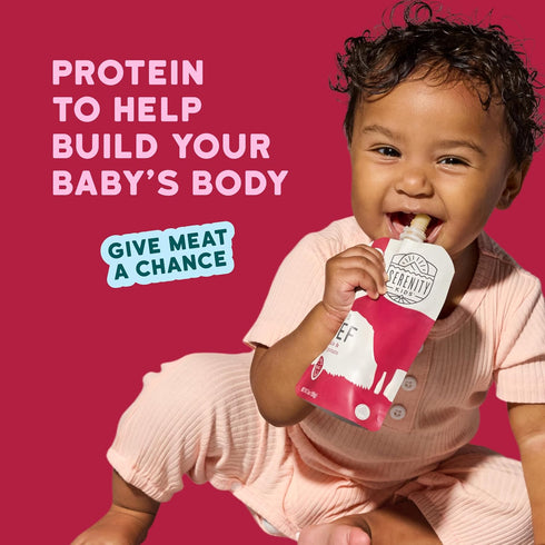 6+ 5g Nutrient-Packed 3.5 Oz, Pack 12 Serenity Kids Months Baby Food Pouches - Protein Grass Fed Beef Pouches - Veggie