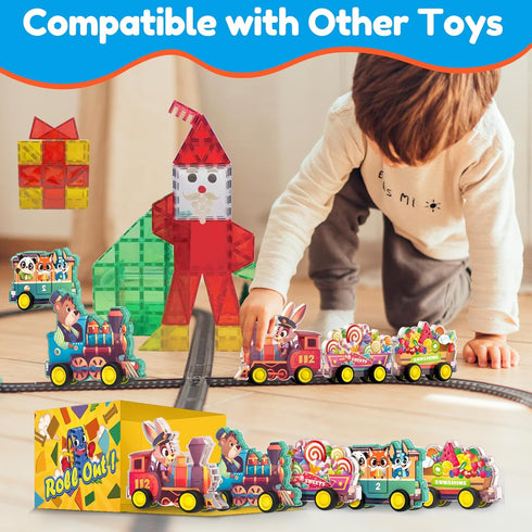 Set 5pcs Oriate Rolling Magnet Train for Magnetic Tiles, Magnet Tiles Toy Train for Road Magnetic Tiles, Free Wheel
