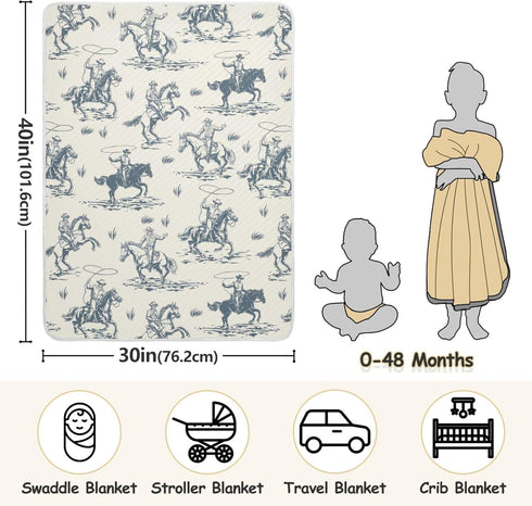 Mazeann 30x40in Cowboys Horse Western Baby Blankets Soft Warm Crib Stroller Blanket for Toddler Newborn Girls Boys