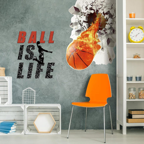 Basketball Wall Decor, 18 x 38 Inch 3D Self Adhesive Removable Wall Decal Stickers for Boys Bedroom