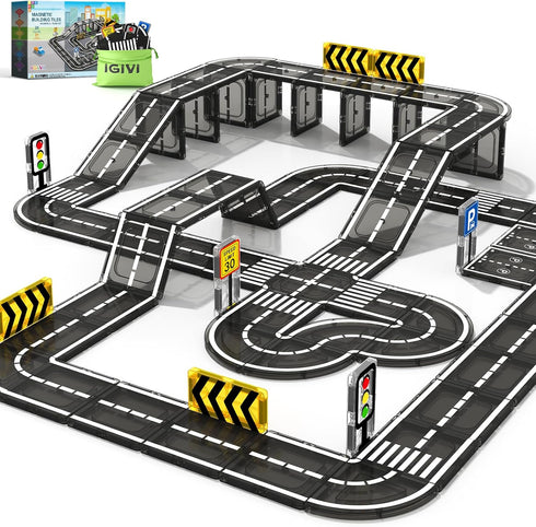 Magnetic Tiles Road Toddler Toys, Magnet Building Blocks for Kids Ages 3-5