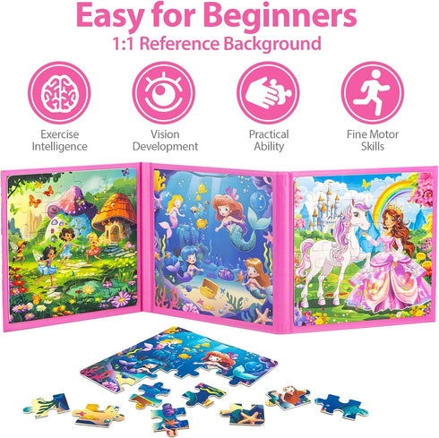 Princess Magnetic Puzzles for Toddlers 3-5 - 20-30 Pieces Mermaid Puzzles for Kids Ages 4-6 Birthday Gifts