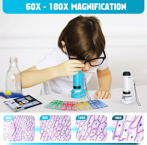CUKU 60x-180x,Handheld 12pcs 6,7,8,9,10+ Boys2PCS Portable Microscope for Kids Zoom Mini Microscope Toy,STEM&Science