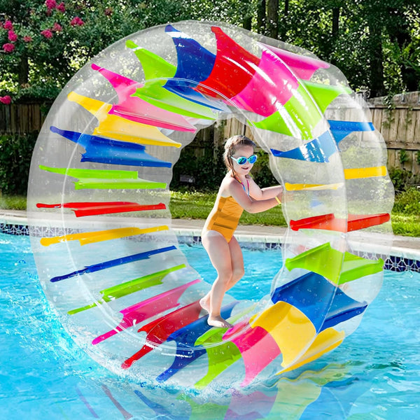 iGeeKid 65 Inch Inflatable Wheel Roller Pool Floats, Colorful Pool Games for Kids Summer Fun