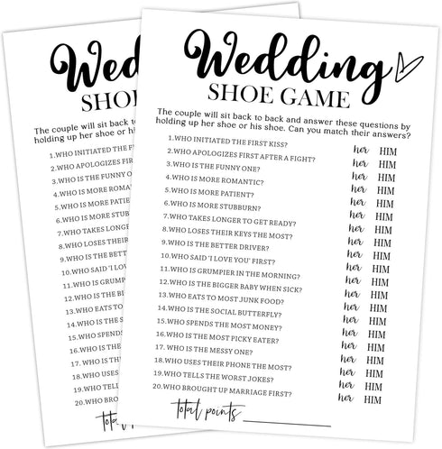 White Theme Bridal Shower Games for 25 Guests, Wedding Shoe Game, Wedding Advice Cards, Reception Games, Bride Groom