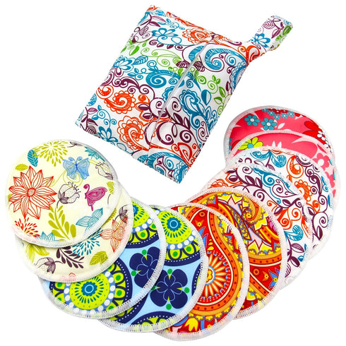 PINOWU Nursing Pads -10 Washable Pads + Wet Bag + Wash Bag,