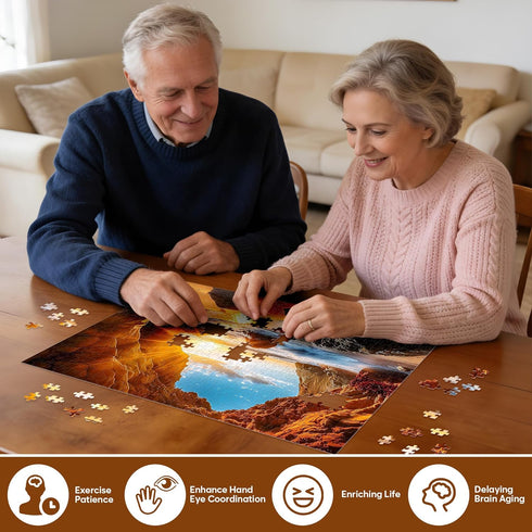 Jeacirio 500 Sunset 500 20.5 15 Pieces Puzzles for Adults Jigsaw Puzzle Beach Sea Cave Puzzle for Elderly, Recycled