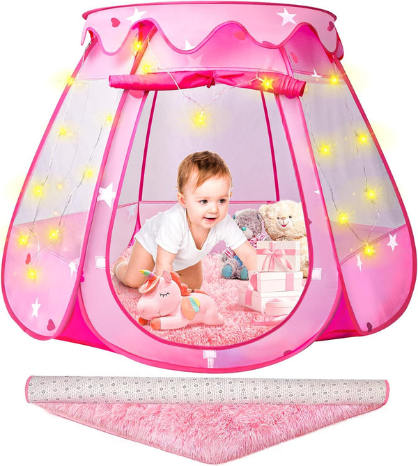 Princess Castle Girls Play Tent with Rug Pop Up Play Tent for