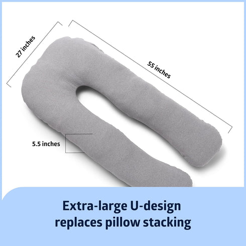 27"" 55"", Medline Maternity Body Pillow, Sleep Pillow, U-Shape, Adult Side Sleepers, Full Body Pregnancy Pillow