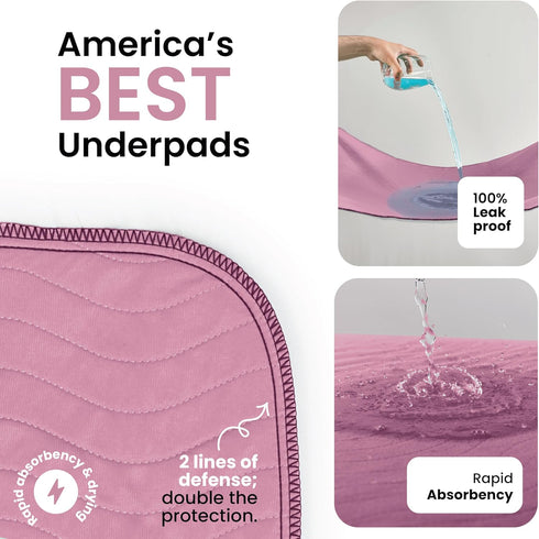 34" 36" Pack 4) IMPROVIA Washable Underpads, Heavy Absorbency Reusable Incontinence Pads for Kids, Adults, Elderly