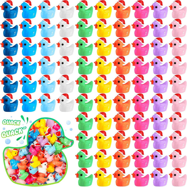 Fumete 200 Pcs Christmas Mini Resin Tiny Duck Figures Miniature Christmas Hat