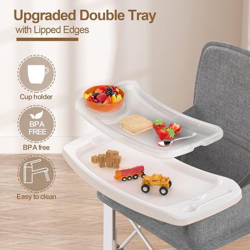 Baby Travel Booster Seat with Double Tray, BabyBond Upgraded Toddler Portable Baby Chair, Booster Seat for Dining