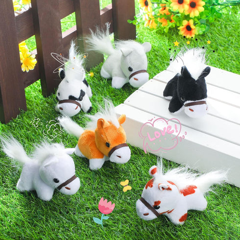 Aoriher 24 Pcs Mini Horse Plush Stuffed Animal Keychain Toys, 3.15 Inch Horse Party Favor with Detachable Chain