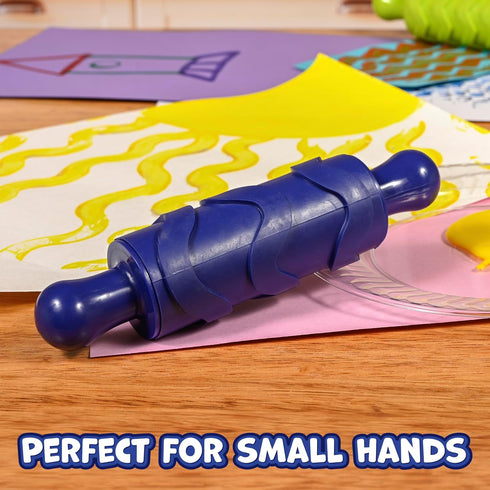 2 Set 4 Ready Learn Paint and Dough Texture Rollers | of | Patterned Rolling Pins for Kids | Play Dough Accessories
