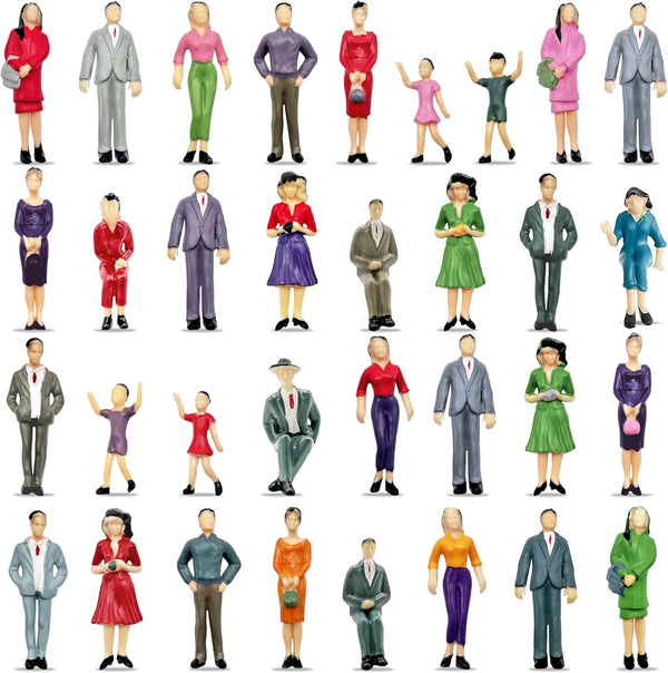People Figurines Mini Trains, 1:25 Scale Painted Figures for Dollhouse Scenes, Standing and Sitting Plastic People