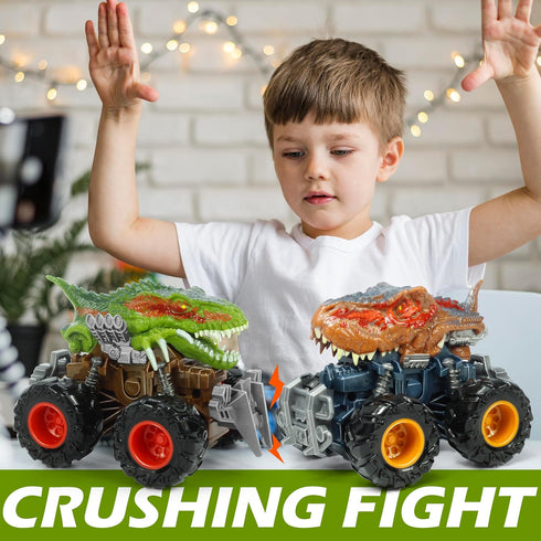3-5 5-7, 4-7 Oriate Friction Powered ATV Dinosaur Monster Truck Toys, Push and Go Toy Cars Velociraptor Dinosaurs Stunt