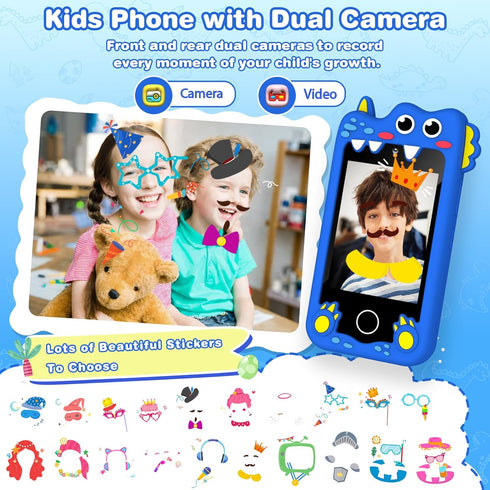 3-6 2.8" 28 MP3 32GB M SANMERSEN Dinosaur Kids Smart Phone for Year Olds Touchscreen, Dual Camera, Learning Games